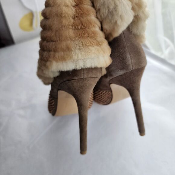Ivy Kirzhner Fur & All Leather boots Size 8 Mid-Calf Rose Gold Studded Heeled - Picture 5 of 12